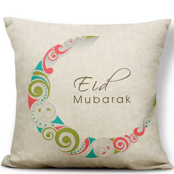 Linen Eid Mubarak Pillow Covers 18x18 Decorative Linen Pillow Covers - Picture 1 of 3